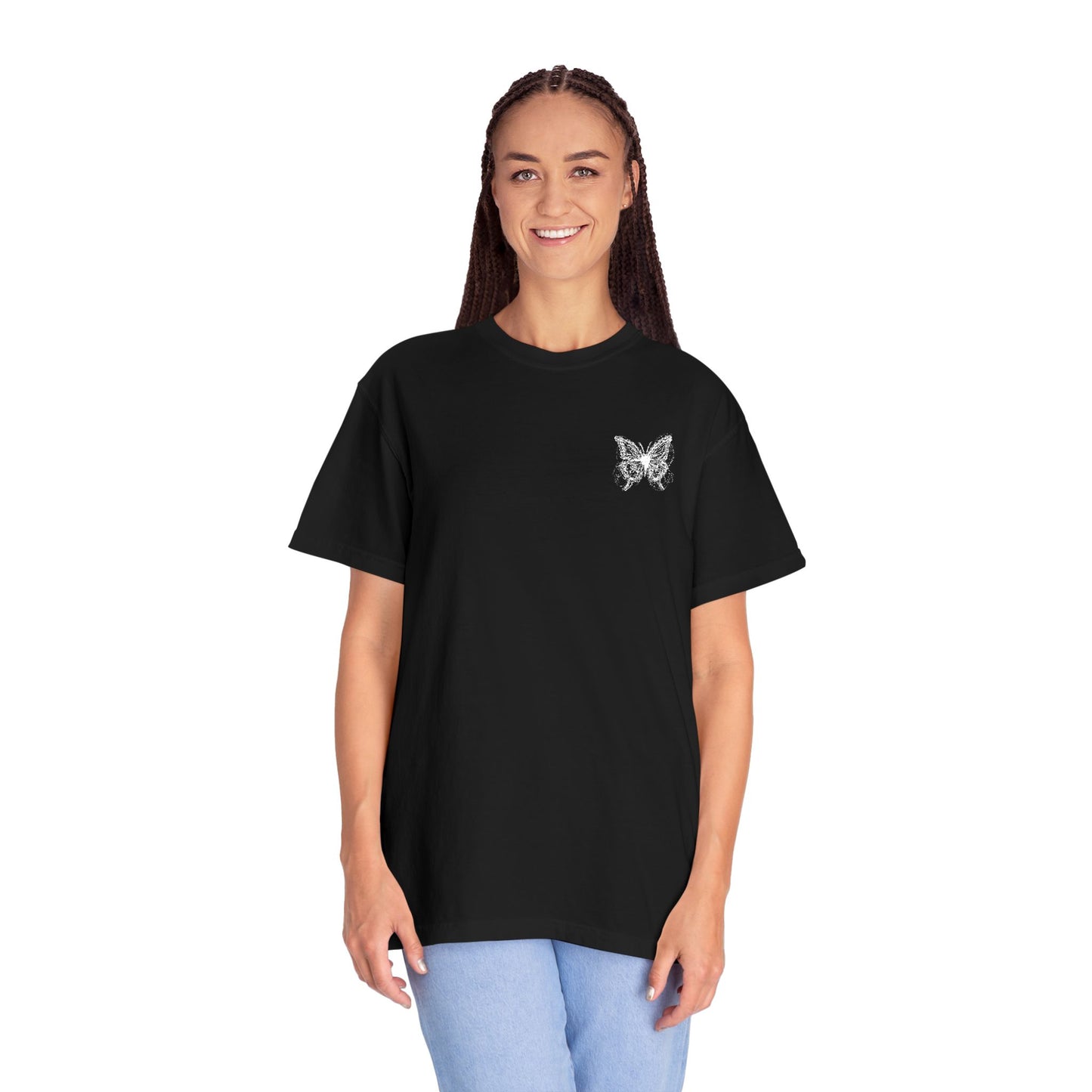 BUTTERFLY EMBROIDERED Garment-Dyed T-Shirt, Casual Unisex Tee, Vintage Style Shirt, Everyday Wear,