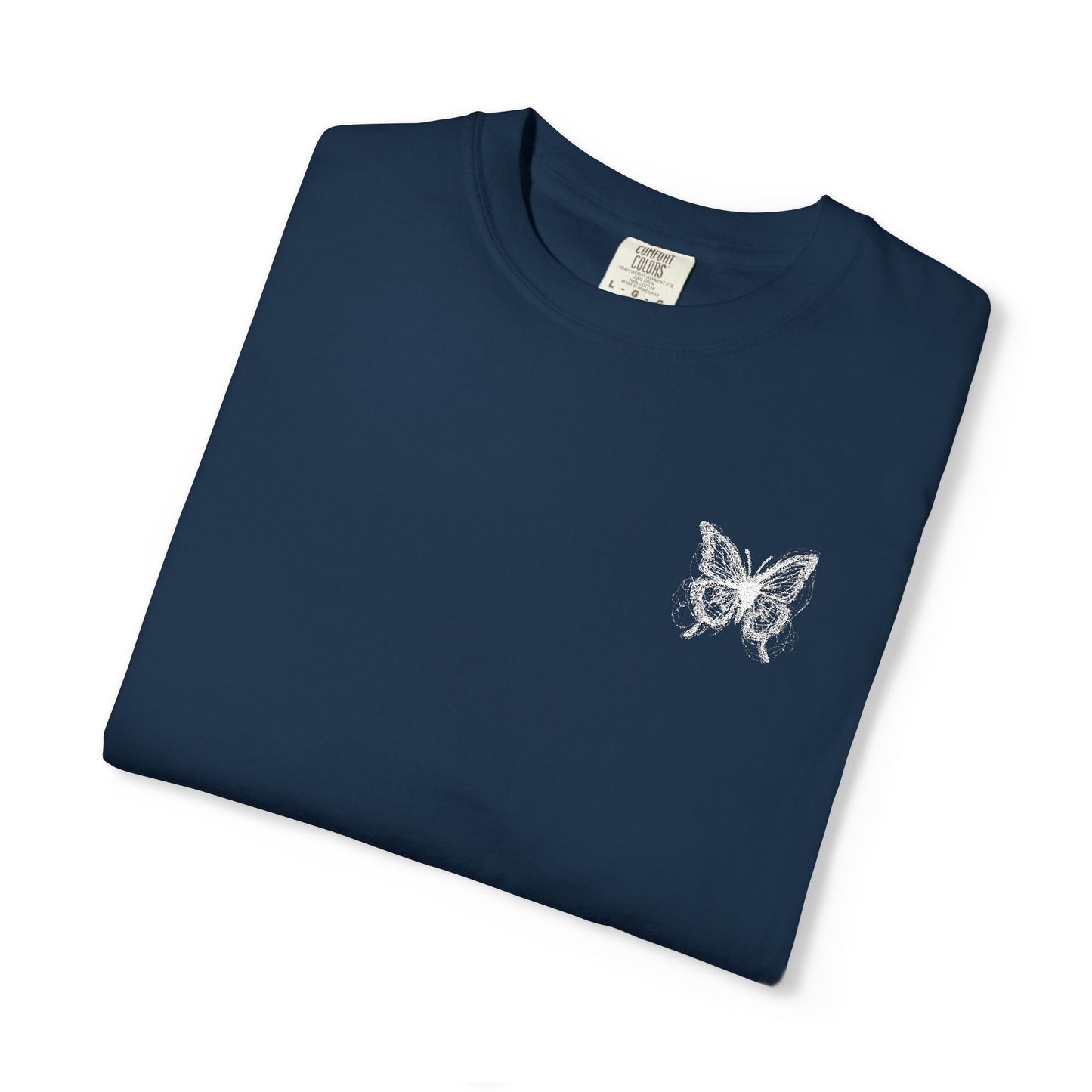 BUTTERFLY EMBROIDERED Garment-Dyed T-Shirt, Casual Unisex Tee, Vintage Style Shirt, Everyday Wear,