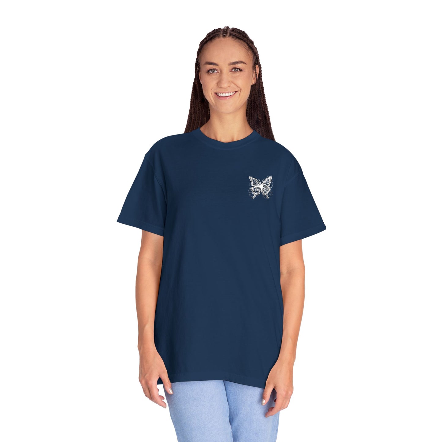 BUTTERFLY EMBROIDERED Garment-Dyed T-Shirt, Casual Unisex Tee, Vintage Style Shirt, Everyday Wear,