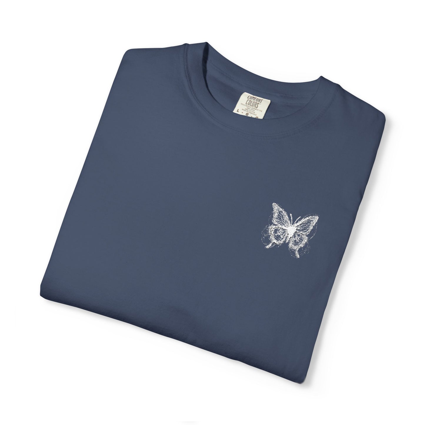 BUTTERFLY EMBROIDERED Garment-Dyed T-Shirt, Casual Unisex Tee, Vintage Style Shirt, Everyday Wear,