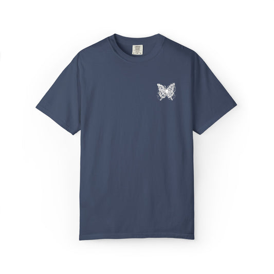 BUTTERFLY EMBROIDERED Garment-Dyed T-Shirt, Casual Unisex Tee, Vintage Style Shirt, Everyday Wear,