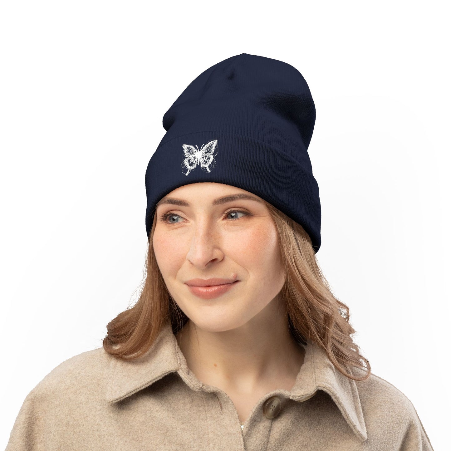 TEE TOTAL - BUTTERFLY LOGO Embroidered Knit Beanie for Winter