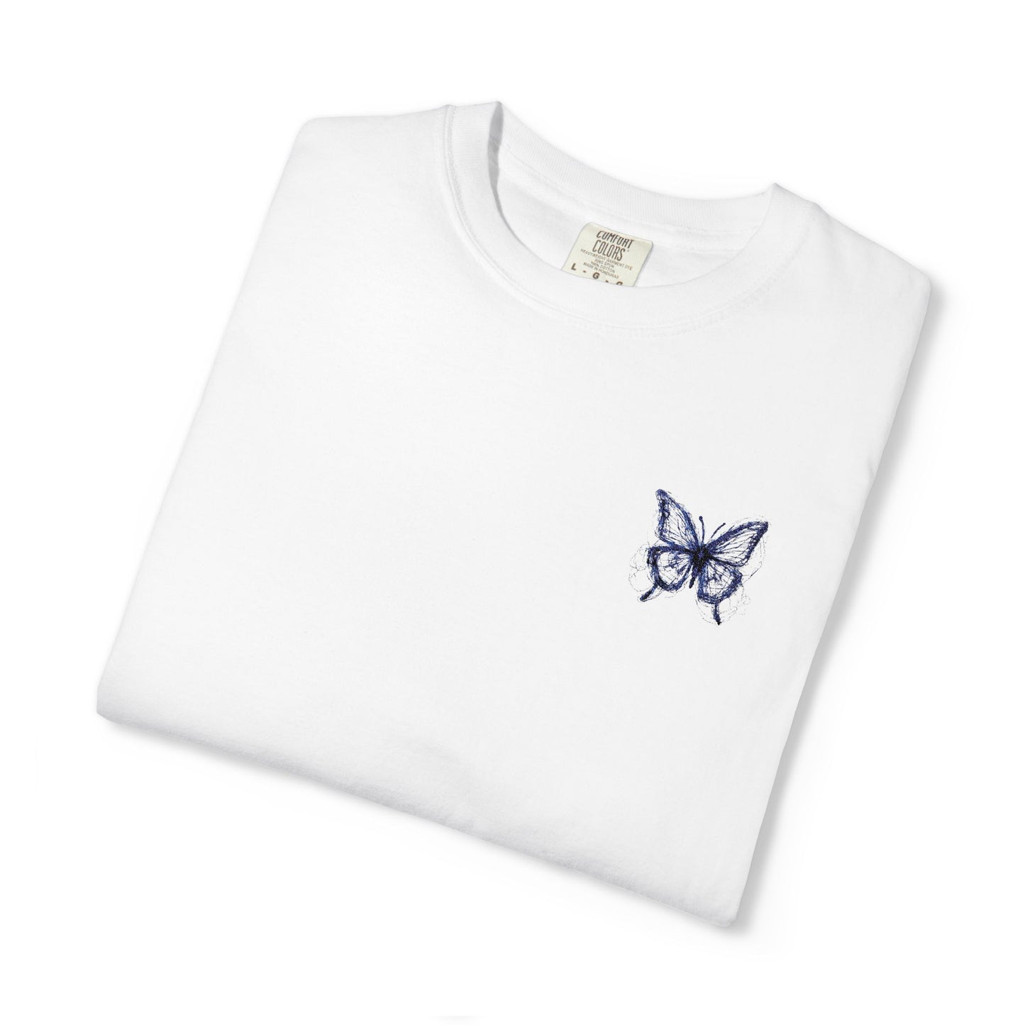 BUTTERFLY EMBROIDERED LOGO Garment-Dyed T-Shirt, Casual Unisex Tee, Vintage Style Shirt, Everyday Wear