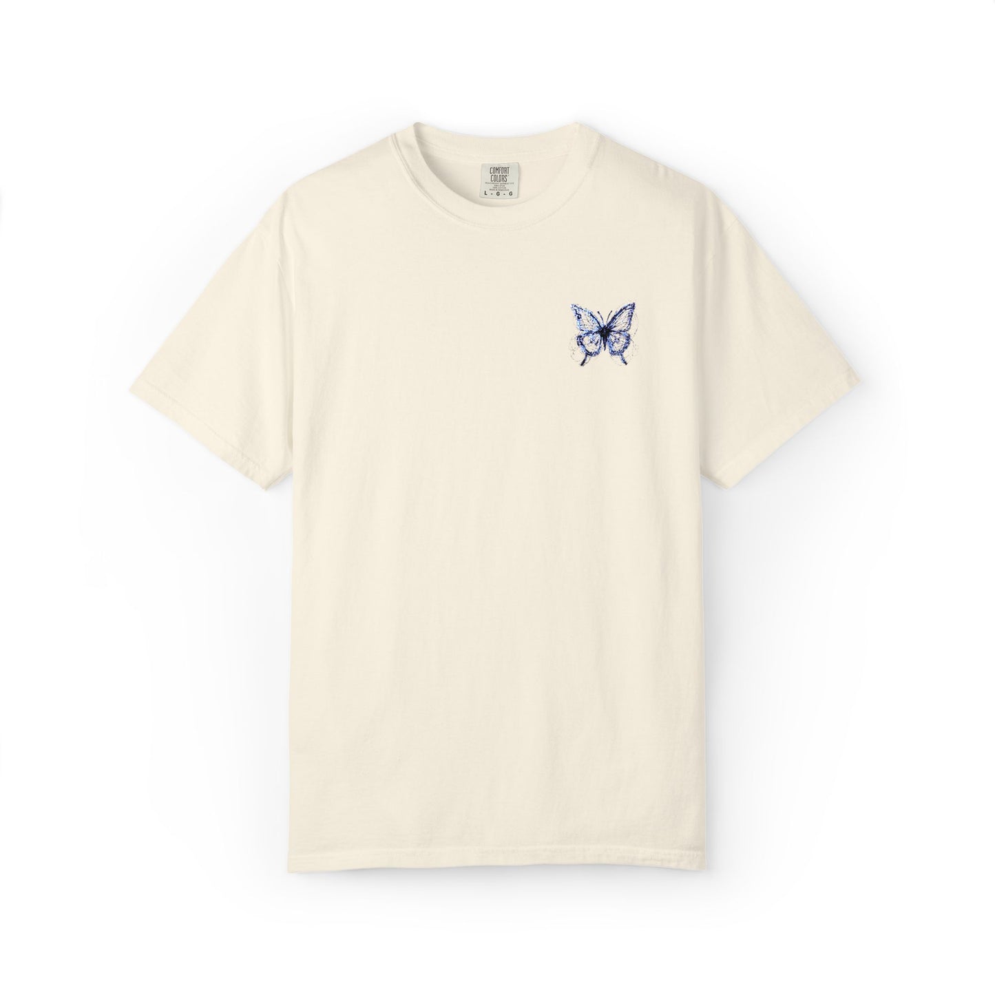 BUTTERFLY EMBROIDERED LOGO Garment-Dyed T-Shirt, Casual Unisex Tee, Vintage Style Shirt, Everyday Wear