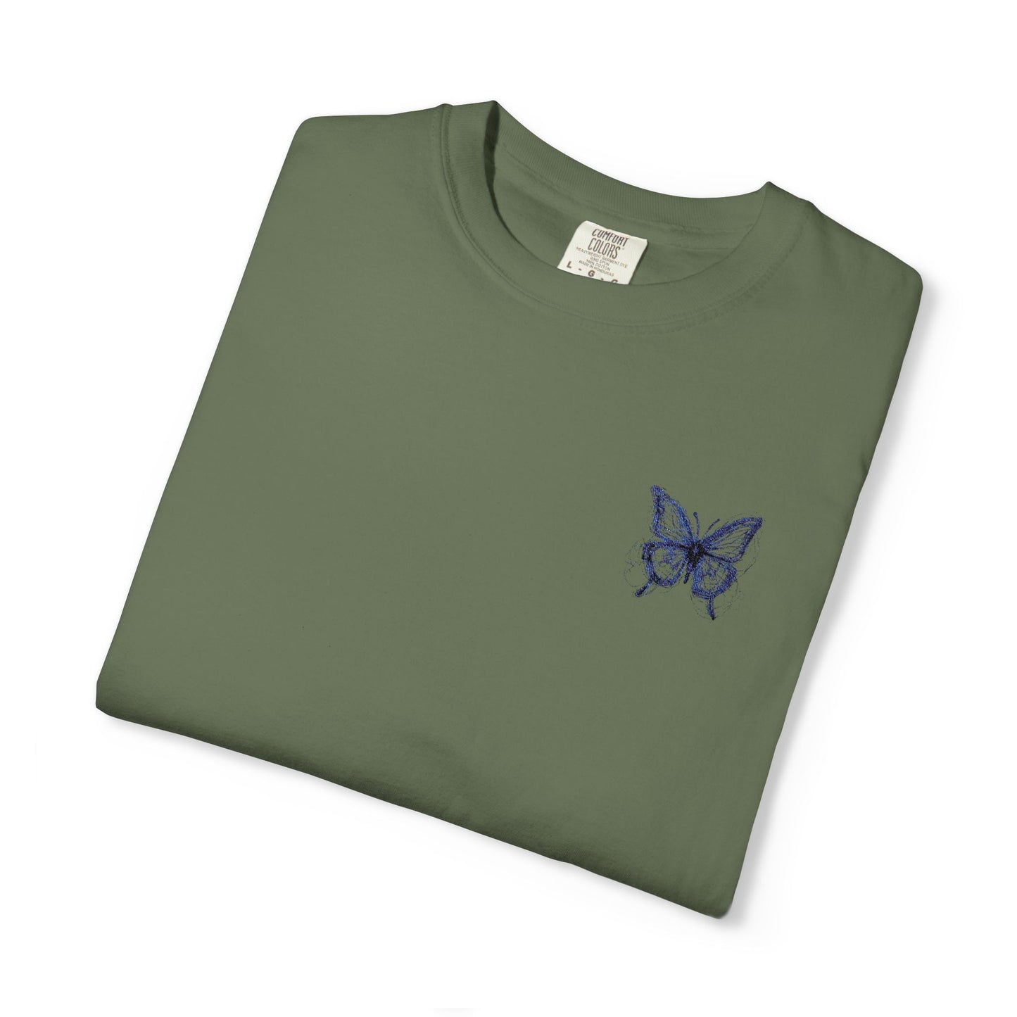 BUTTERFLY EMBROIDERED LOGO Garment-Dyed T-Shirt, Casual Unisex Tee, Vintage Style Shirt, Everyday Wear