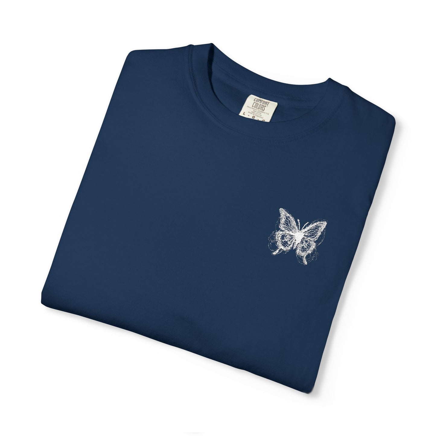 BUTTERFLY EMBROIDERED Garment-Dyed T-Shirt, Casual Unisex Tee, Vintage Style Shirt, Everyday Wear,